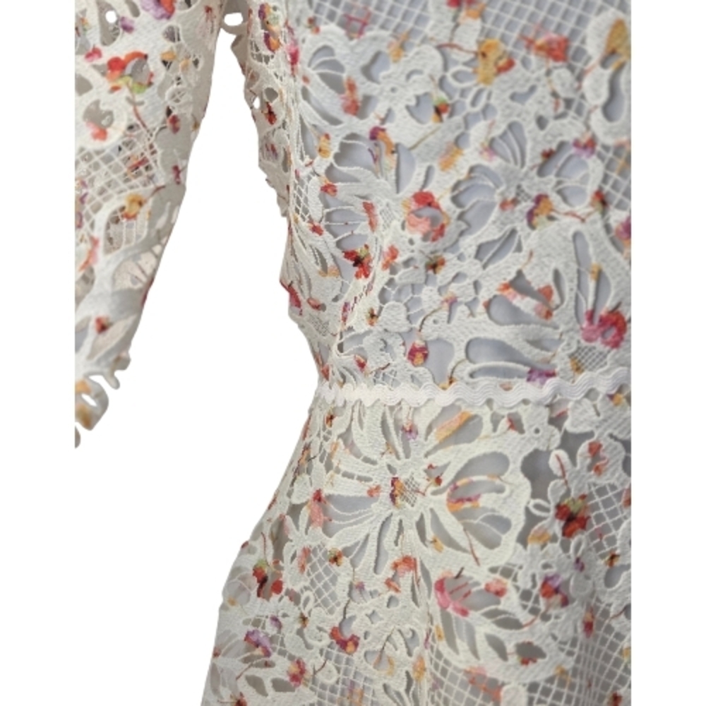 Monique Lhuillier White With Color Floral Tiered Midi Dress Summer Garden Events - Picture 8 of 17